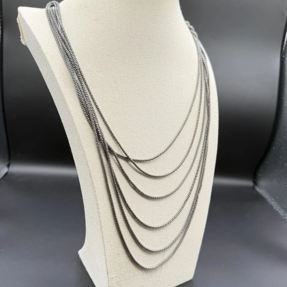 Multi Strand Silver Tone Chain Necklace Layered Draped Knot Statement Jewelry